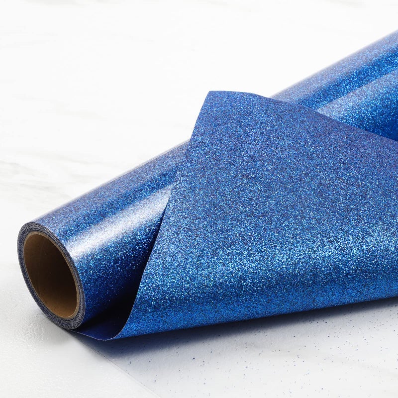 TransWonder Blue Glitter HTV Heat Transfer Vinyl HTV Rolls 12inx5ft, Glitter Iron on HTV Vinyl for Cricut T Shirts by TransWonder(Sapphire Blue) - Image 1